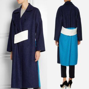 REJINA PYO "kate" color block heavy wool coat in navy, blue and cream